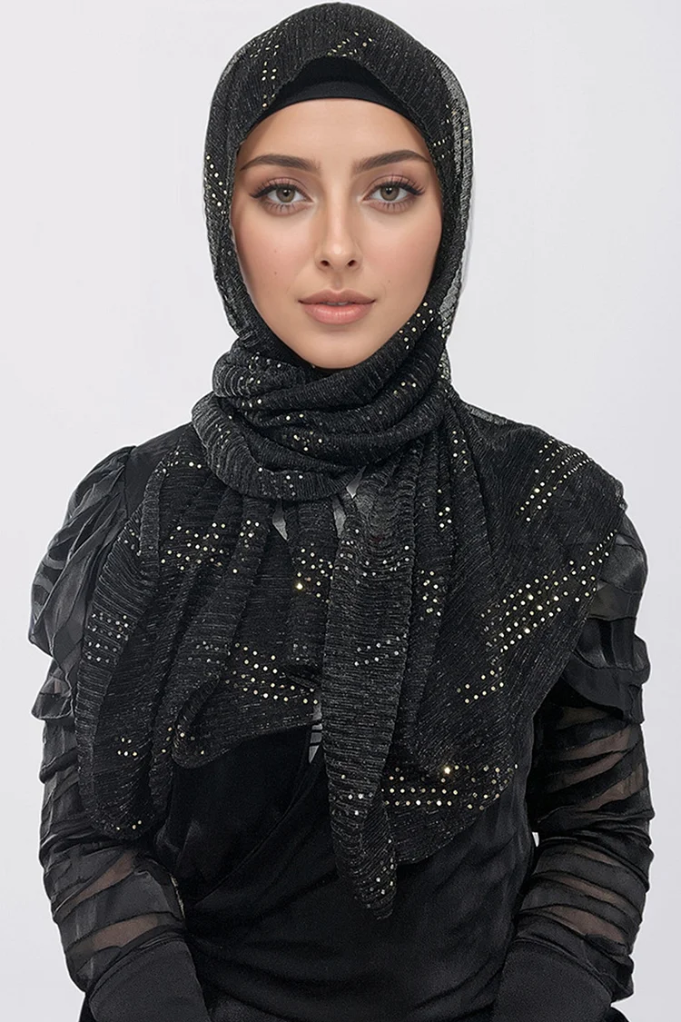 Fashion Solid Color Sequin Decor Tulle Headscarf