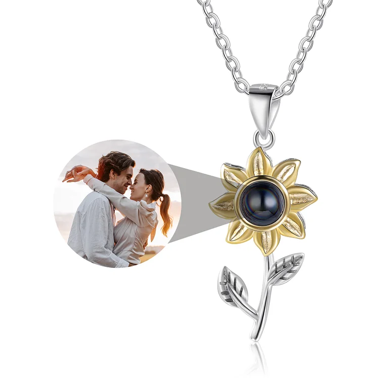 Personalized S925 Silver Sunflower Projection Necklace Custom Photo Necklace Creative Gift