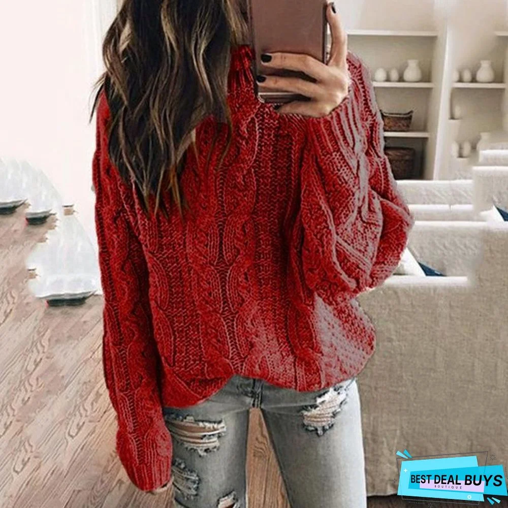 Fashion Solid Color Knitted Top Autumn Winter Sweater