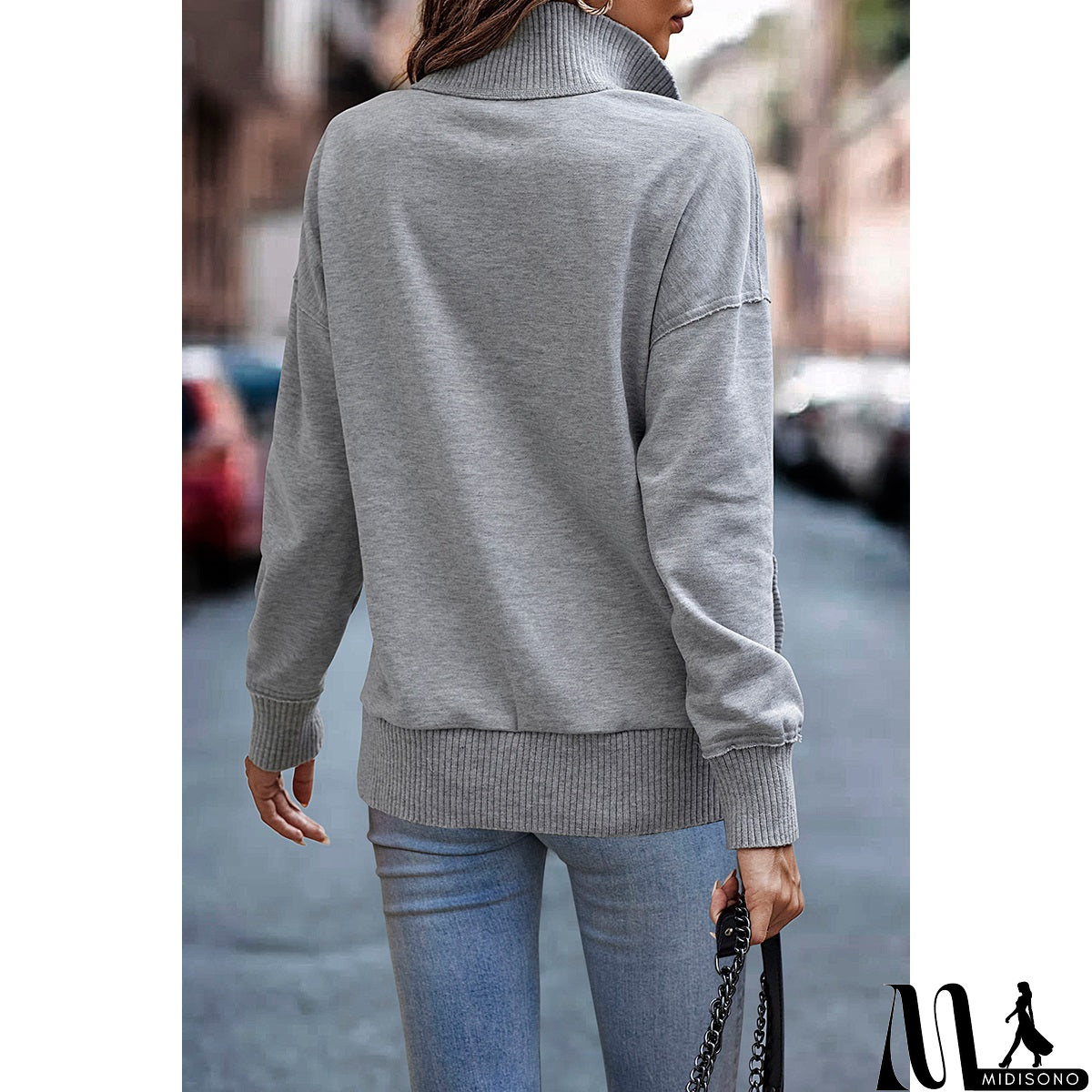 MidiSono - Chic Collared Block Button-Up Sweater