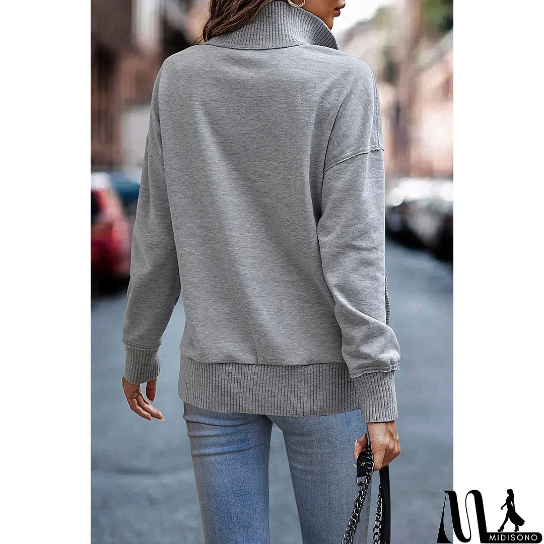 MidiSono - Chic Collared Block Button-Up Sweater