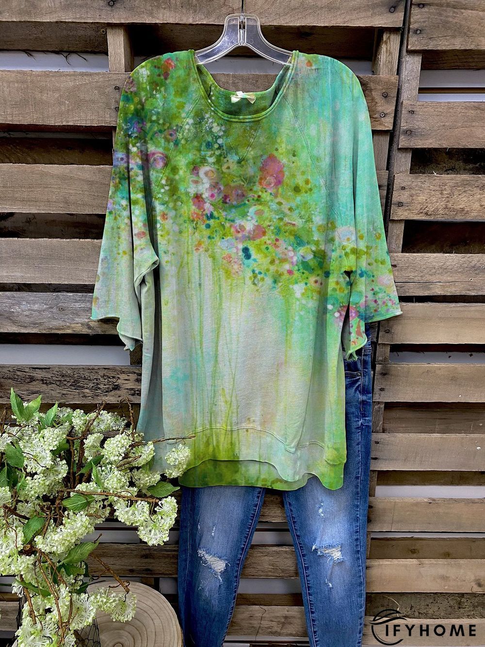 Green Field Ombre/tie-Dye Half Sleeve Pastoral T-shirt | IFYHOME