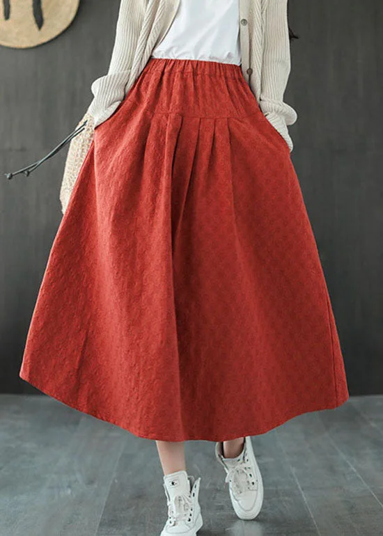 Boutique Orange red elastic waist A Line Skirts Spring