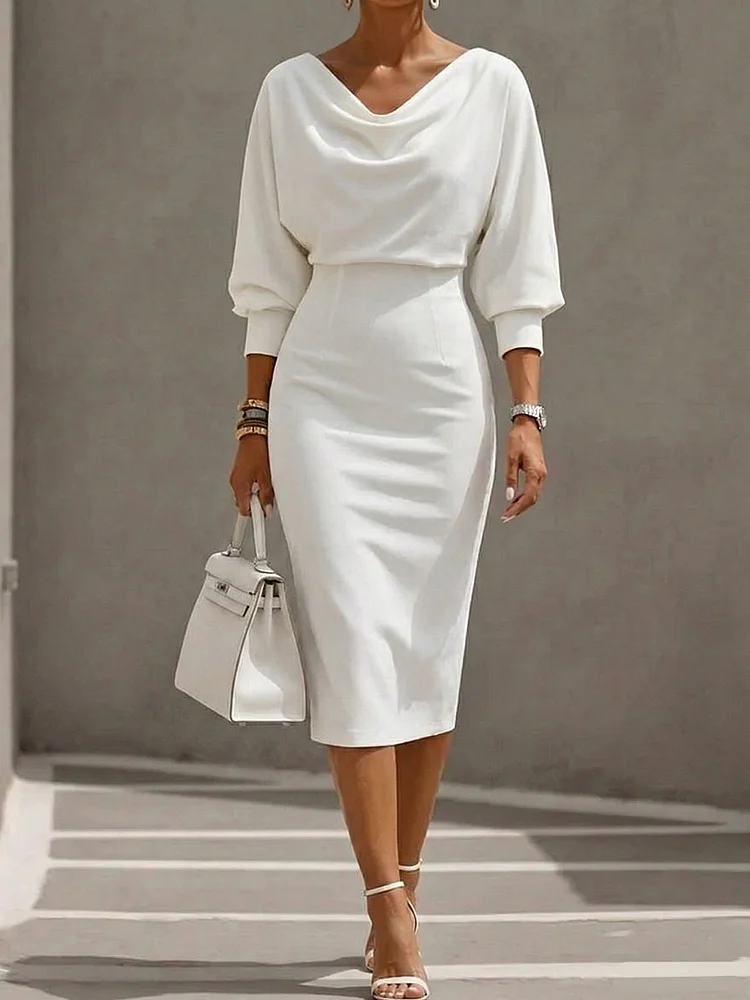 Women's Draped-neck Bat Sleeve Dress