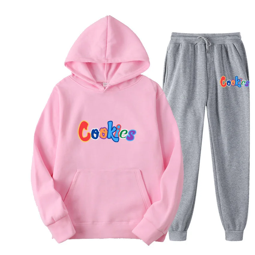Cookies Sweatshirt Lettered Print Fleece Men's Sportswear Hoodie Set