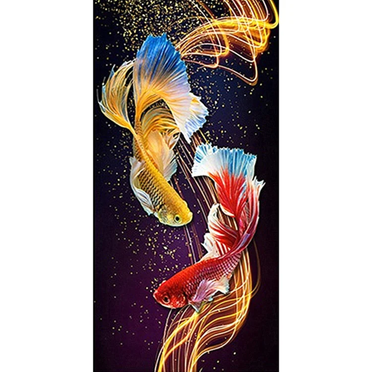 Two Swimming Fish Round Full Drill Diamond Painting 45X85CM(Canvas) gbfke
