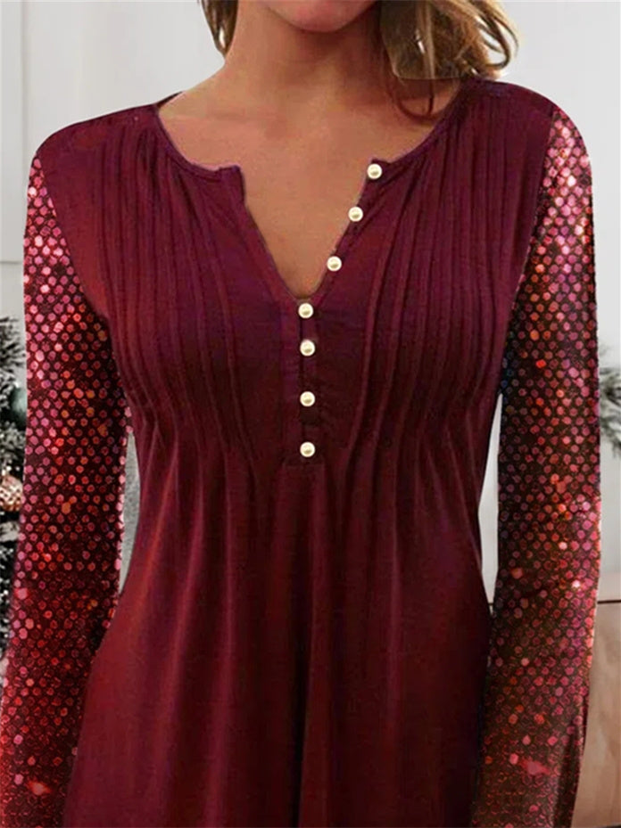 Women Half Sleeve V-neck Solid Color Dress