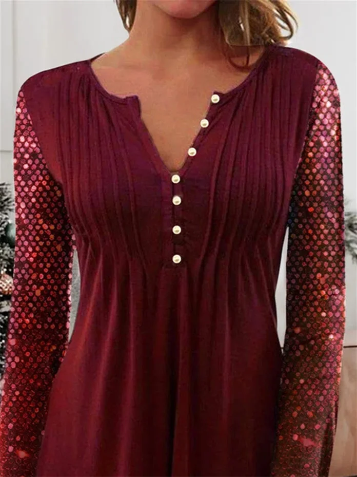 Women Half Sleeve V-neck Solid Color Dress