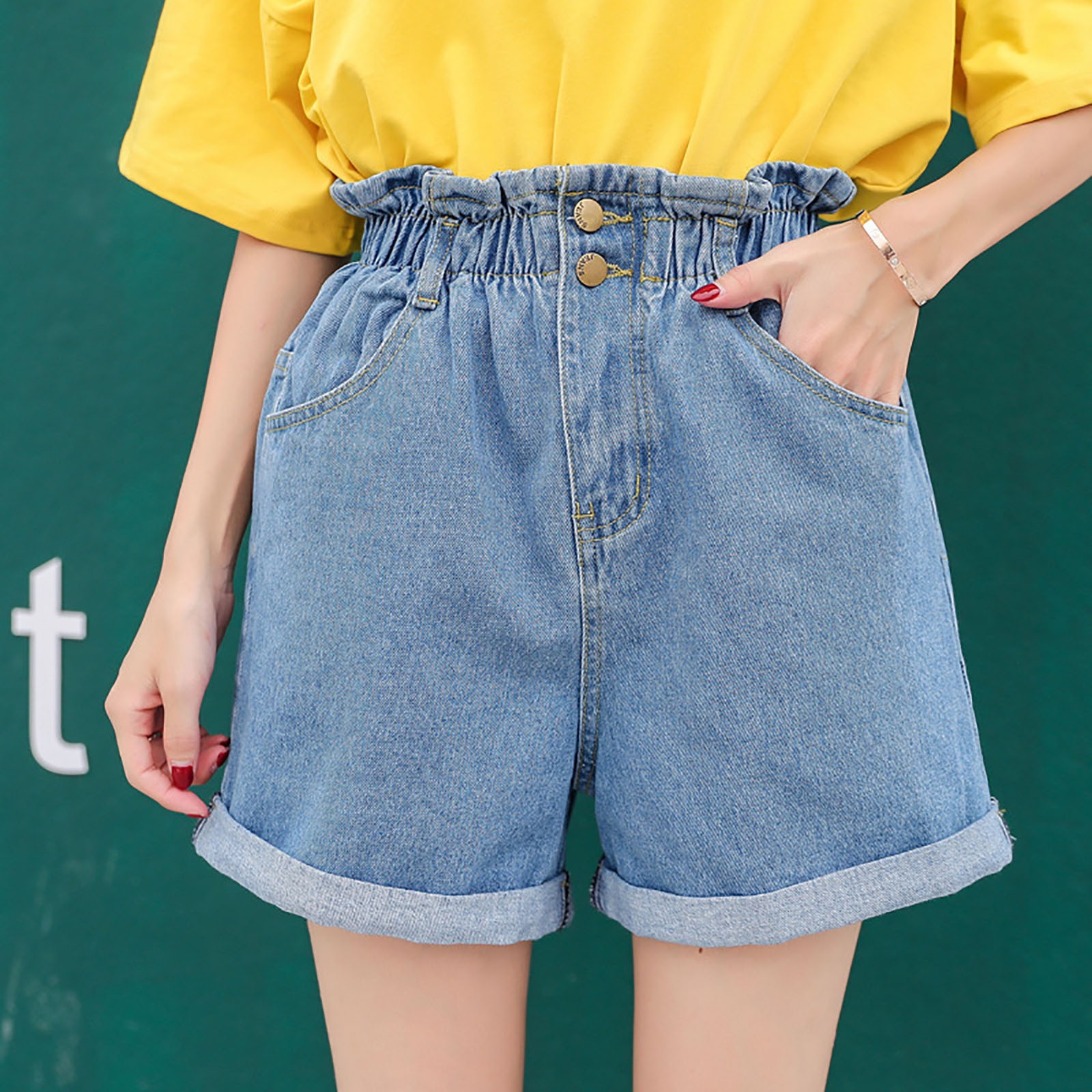Nulclover costumes for adult women European Large Size Jean Shorts High Waist Slimming Two Button Women Soft Sliding Shorts fashion versatile Pantalones De Mujer
