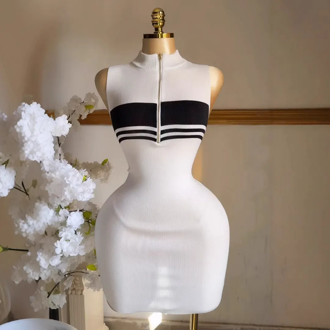 Churchf Churchf Collar Striped Knitted Vest Dress Summer High-End Sensiastic Hottie Sexy Slimming Bag-Butt Dress