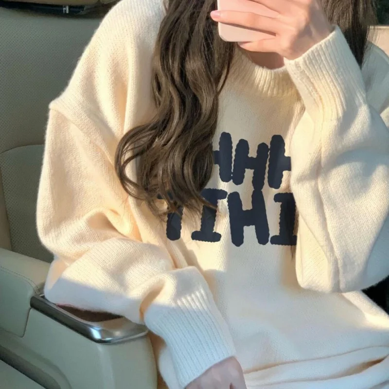 Ueong Ueong Waxy Sweater Female Apricot Autumn Winter New Gentle Wind Advanced Sense Set Warm Long Sleeve Sweater Jacket Tide