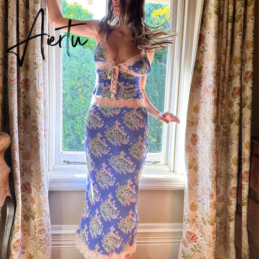Autumn Women Lace Patchwork V-Neck Long Dress For Women Elegant Outfits Bandage Backless Slim Femme Party Dress Aiertu
