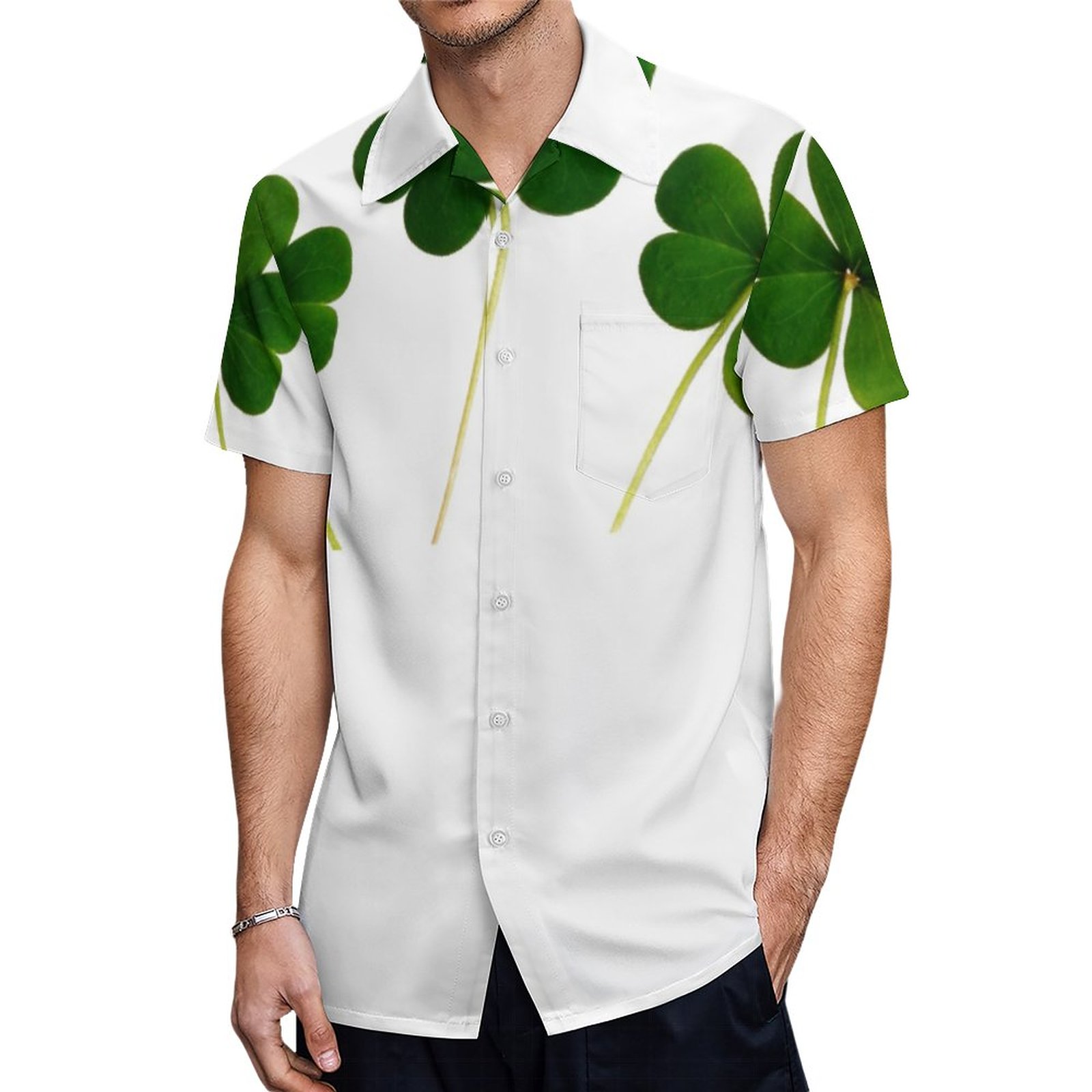 St Patricks Day Irish Shamrock Green Text 2020 Hawaiian Shirt Mens Button Down Tropical Hawaii Beach Shirts