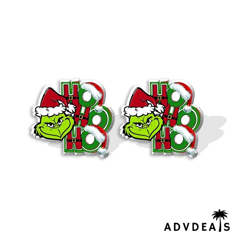 Women Christmas Acrylic Santa Hat Green Monster Stud Earrings