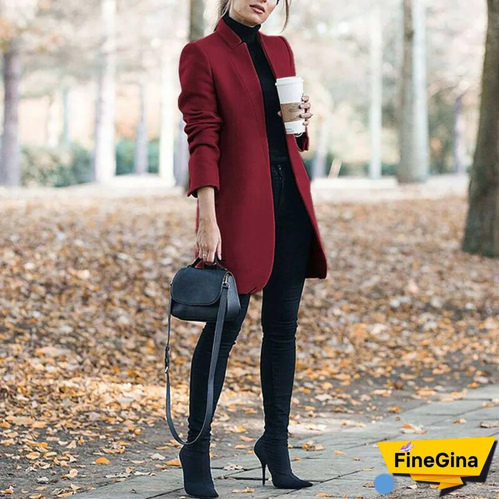 NEW Trending Autumn and Winter Fashion Women's Stand-up Collar Woolen Coat Solid Color Lapel Wool Overcoat Loose Long Windbreaker Jacket Plus Size