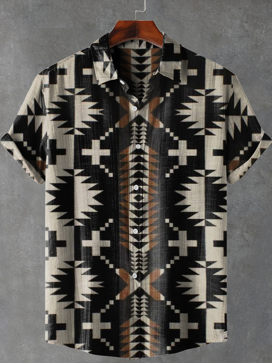 Cross Art Print Casual 100% Cotton Shirt