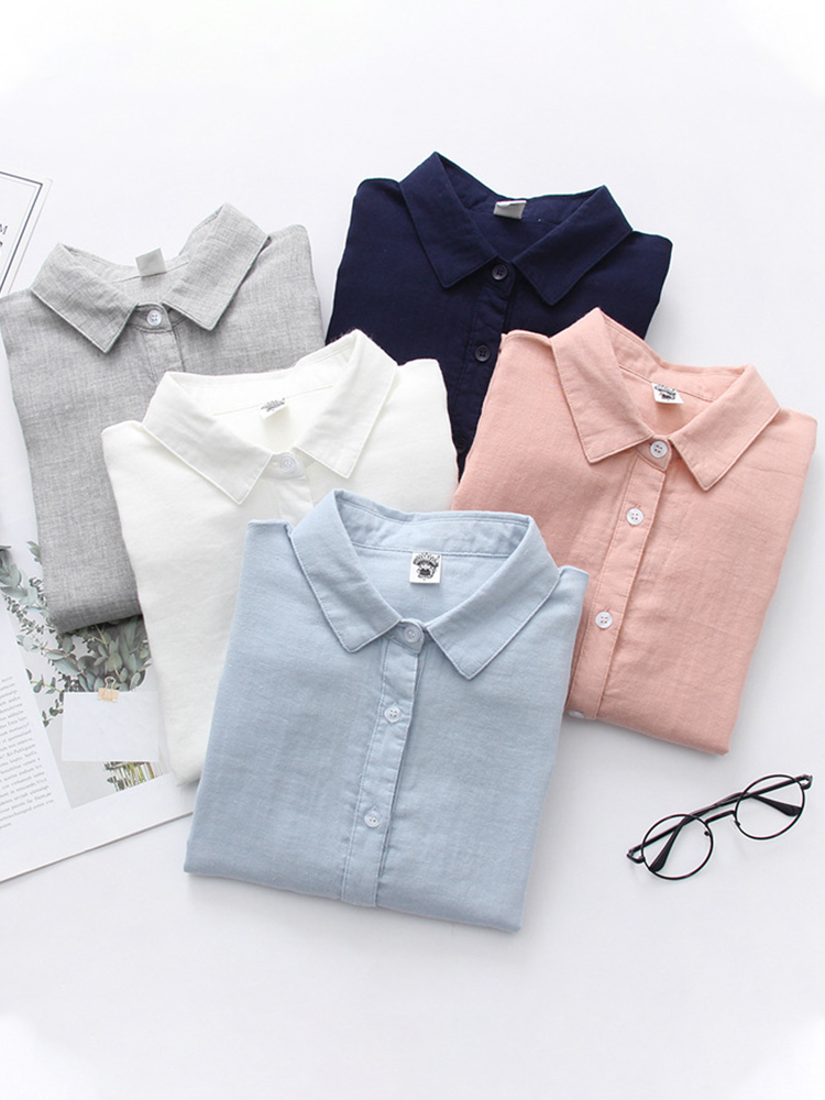 Comstylish Women's Simple Solid Color Linen Blend Classic Shirt