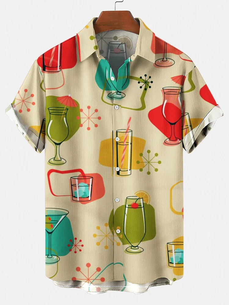 Men's 50's Vintage Short Sleeve Drink & Food Casual Hawaiian Shirt