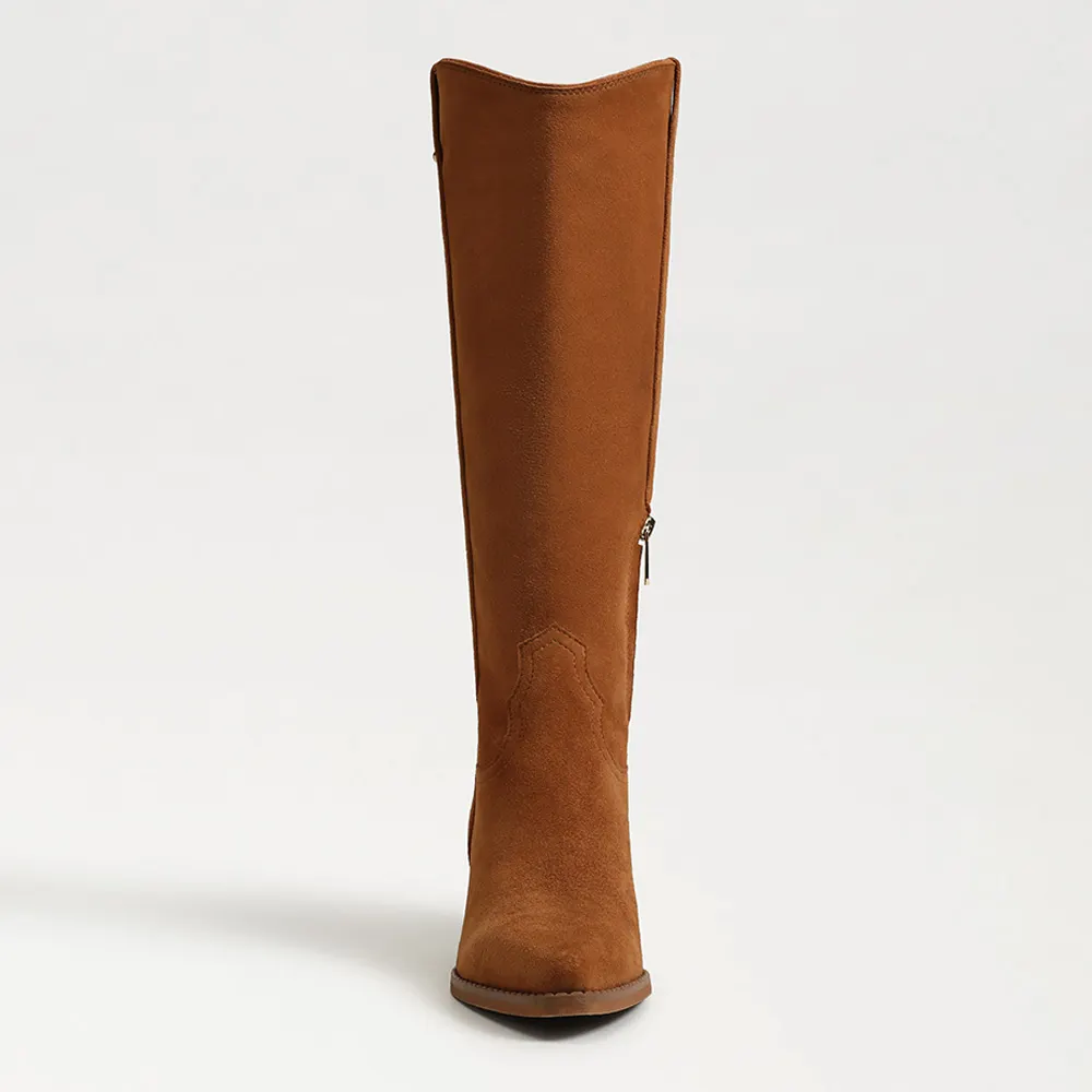 Classic Tan Pointed Toe Block Heel Cowboy Boots for Women