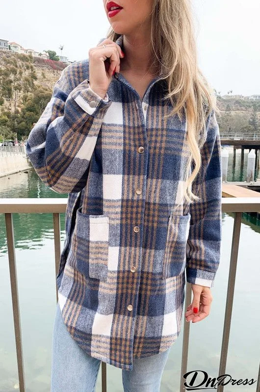 amoli plaid printed side button down detail shirt jacket