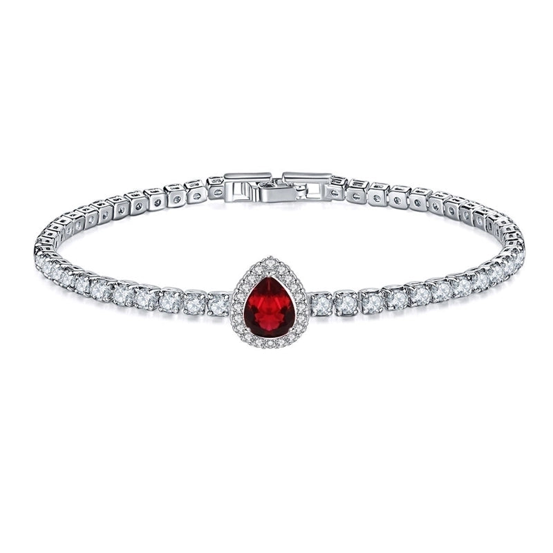 Copper Rhodium Plated Minimalist Shiny Inlay Round Water Droplets Heart Shape Zircon Tennis Bracelet