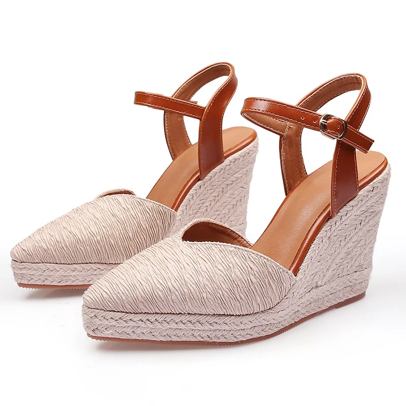 Wongn Wongn Wedge Platform High Heel Women's Shoes Baotou Drag Sandals With Straw Hemp Rope Bottom