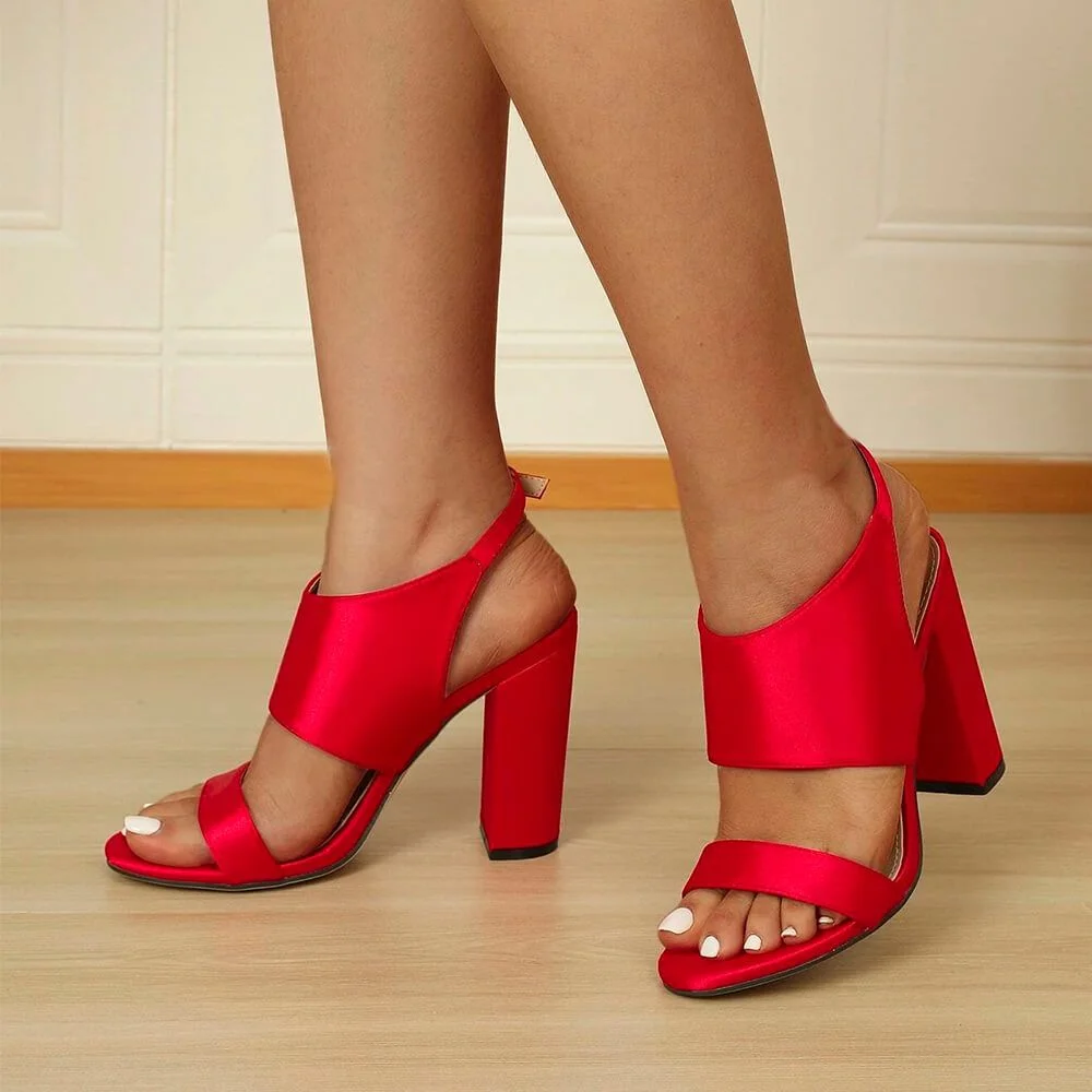 Ankle Strap Platform Chunky Pumps Red Platform Open Toe Heels for Women Nicepairs