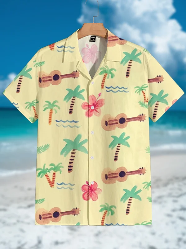 Men's Guitar And Coconut Tree Tropical Style Art Print Shirt
