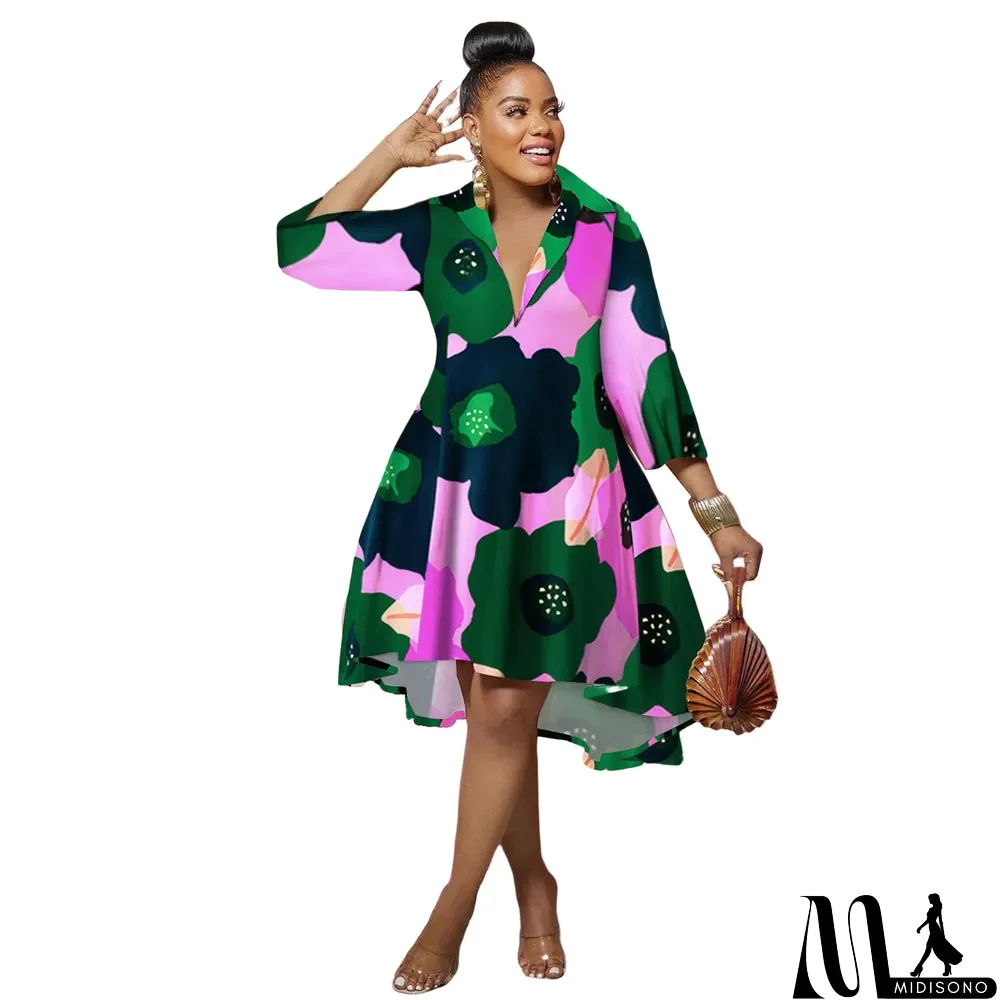 MidiSono - African Ladies Printed Shirt Dress
