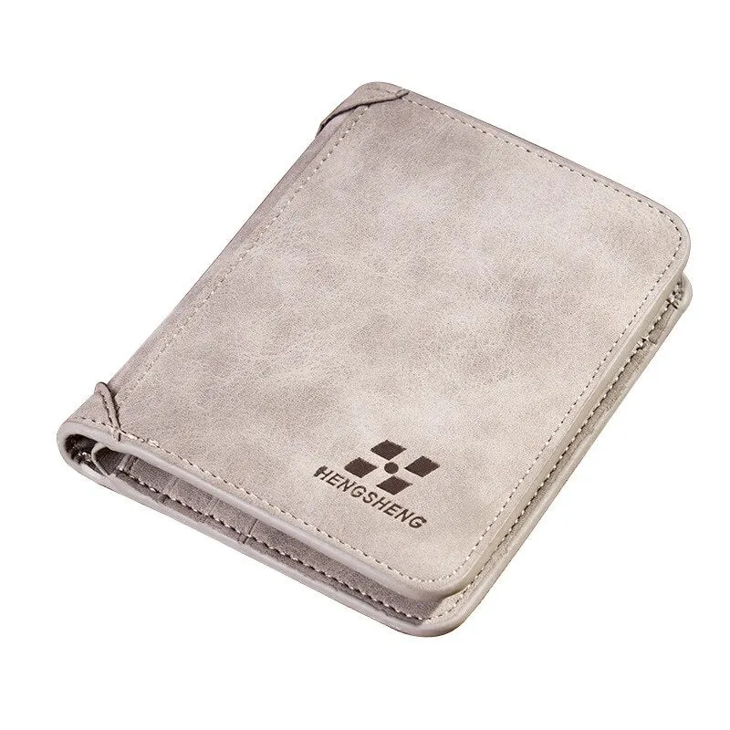 New Men's Wallet Short Frosted Leather Wallet Retro Three Fold Vertical Wallet Youth Korean Multi-Card Wallet 2020