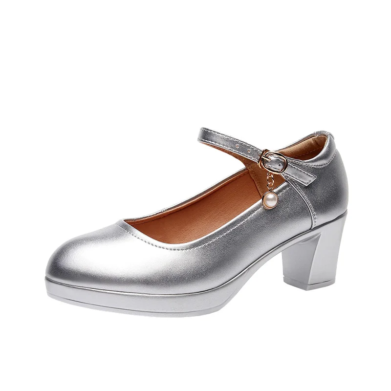 Breakj Breakj 6Cm Silver Heeled Show Shoes Thick-Singing Leather Shoes Thick-Soled Model Single-Shoe Large-Size Working Shoes