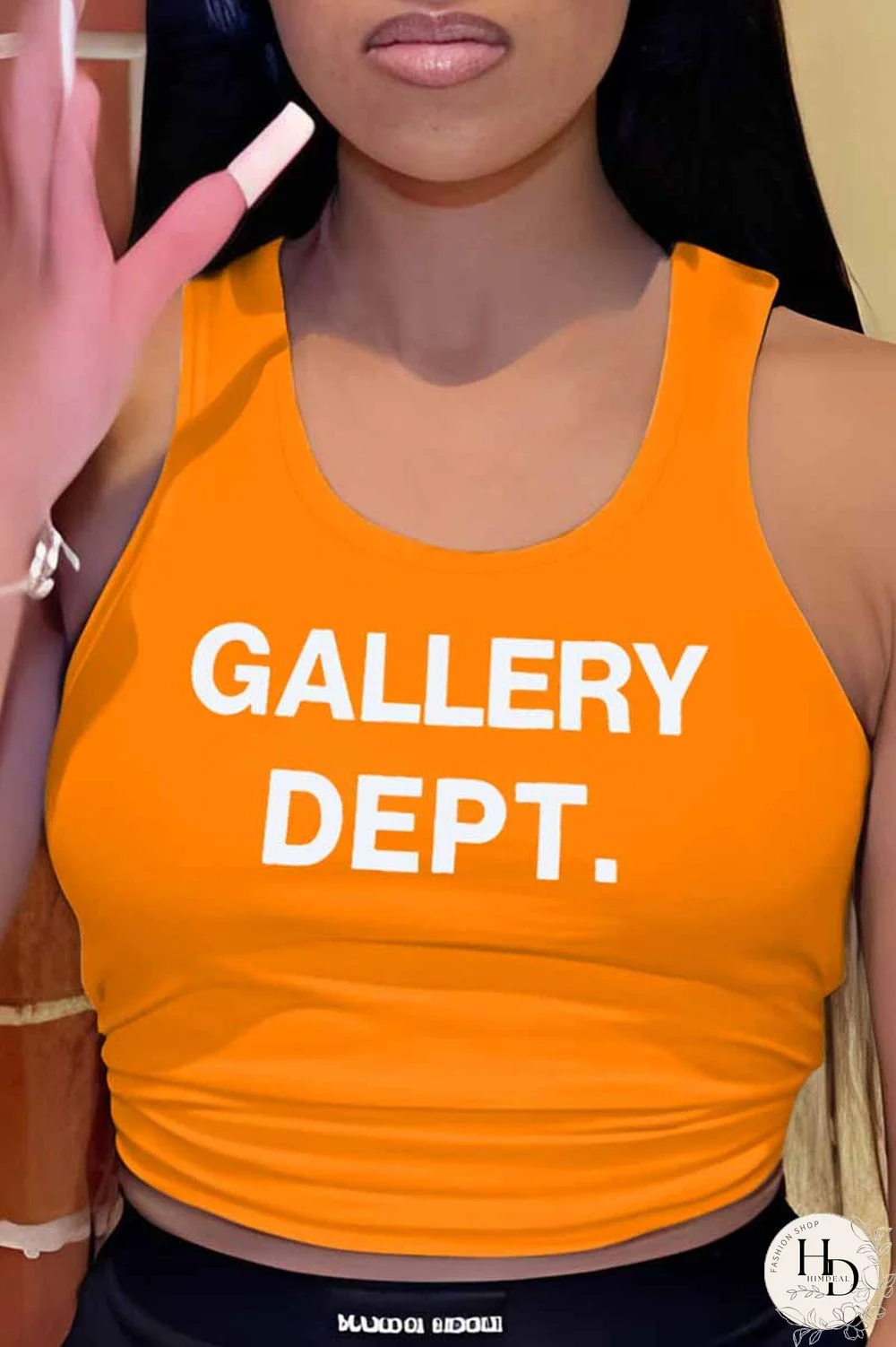 Orange Casual Print Letter U Neck Plus Size Tops