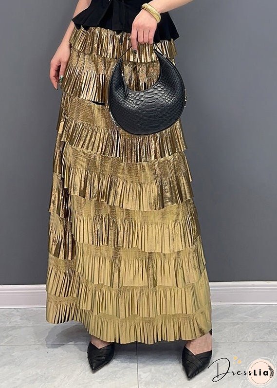 Stylish Gold High Waist Layered Wrinkled Skirts Summer