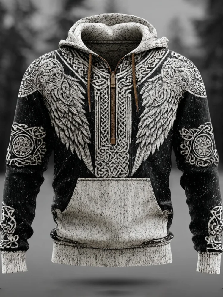 Men's Viking Mythology Viking Wings Knit Vintage Hoodie Sweater