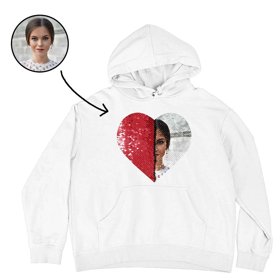 Custom Flip Sequin Hoodie(Heart) - Buy 2 Get Free Shipping