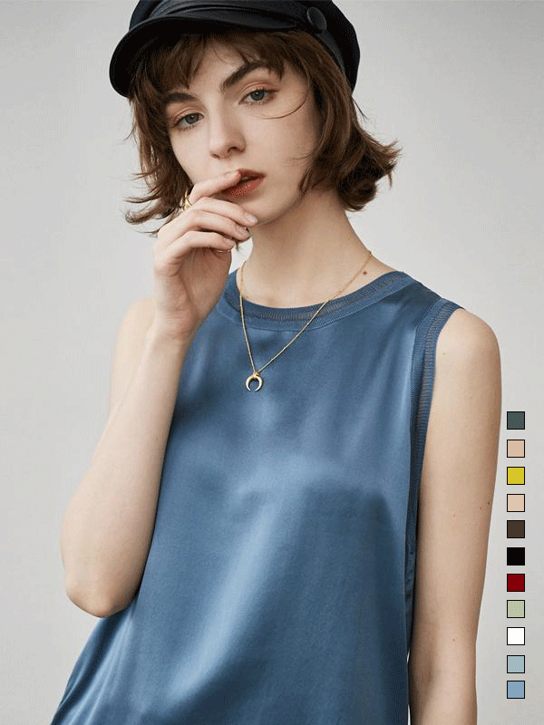 Solid Color Basic Style Sky Blue Silk Tee