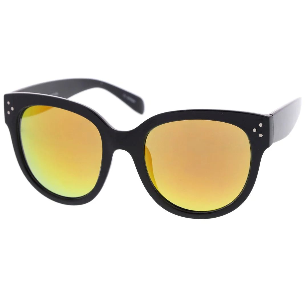 Women's Oversize Horn Rimmed Colored Mirror Lens Cat Eye glasses 56mm