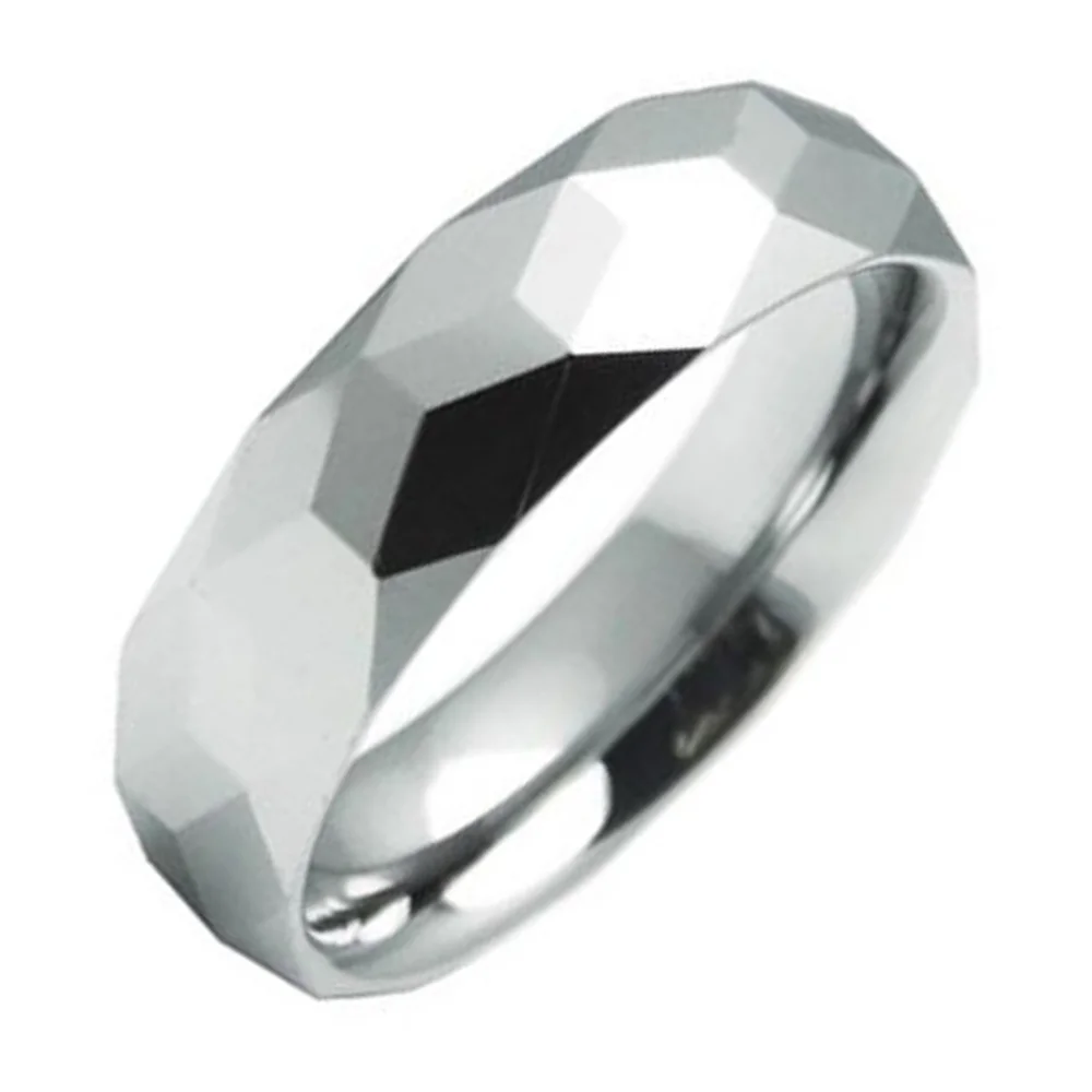 4MM 6MM 8MM 10MM Multifaceted Polished Silver Tungsten Carbide Men Women Wedding Bands