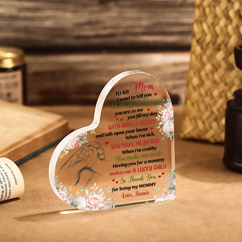 To My Mum/Mom Personalised Name Acrylic Heart Keepsake Holding Hands Ornaments -  I Want to Tell You What a Good Mummy You Are to Me-Jessemade AU