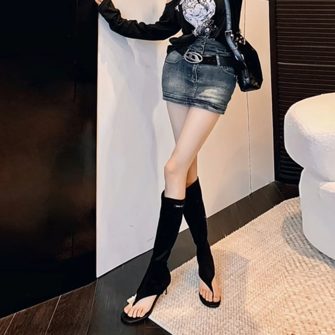 Breakj Breakj But Knee-Brown Toe Long Boots Women With High Heel Net Red High-Tender Boots Long-Tlenish Sandals