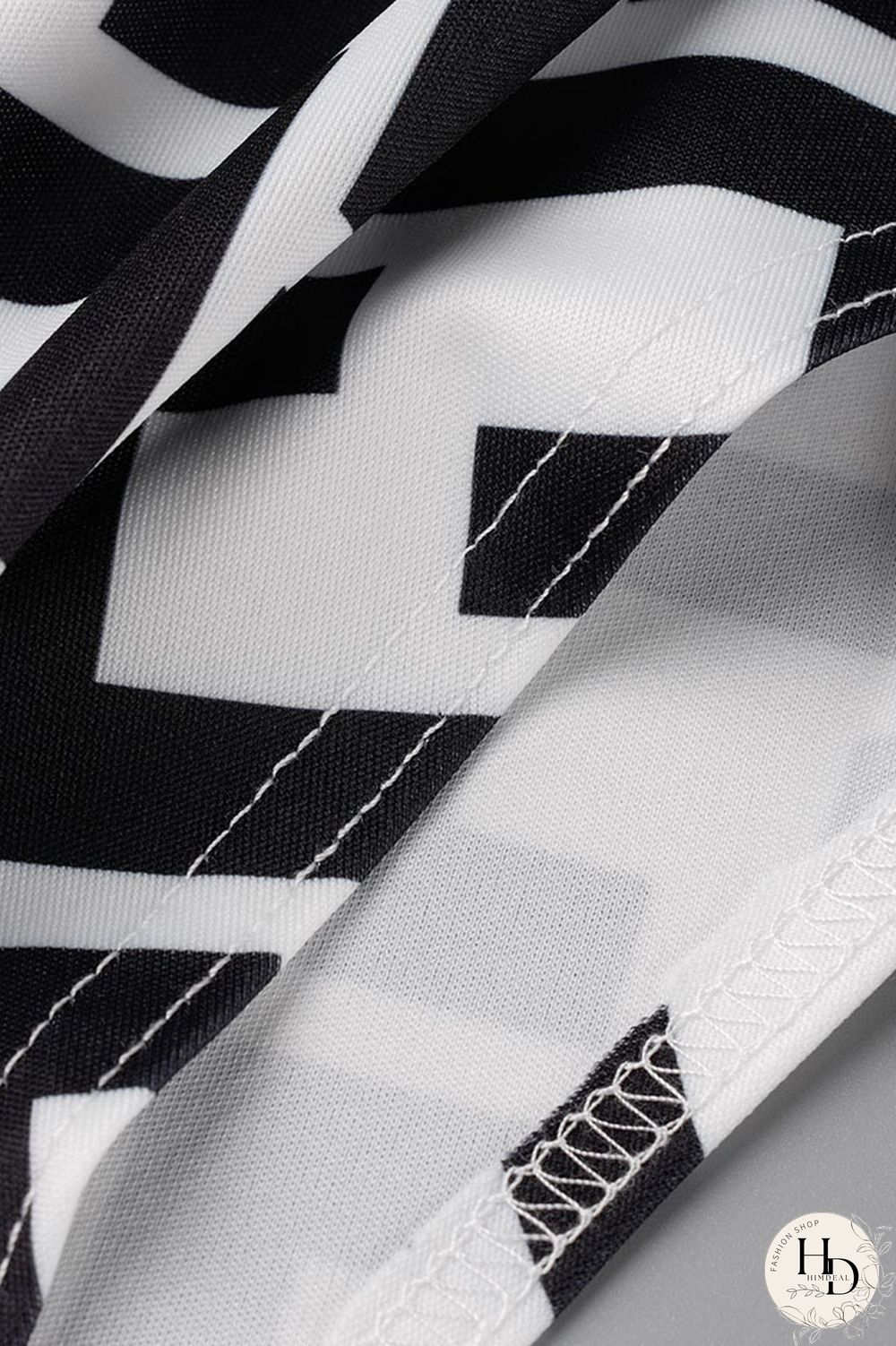 Black And White Casual Print Asymmetrical Half A Turtleneck Long Sleeve Two Pieces