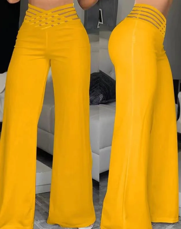 Wongn Wongn Summer Women's Wear Hollow Belt High Waist Casual Straight Leg Pants Wide Leg Pants