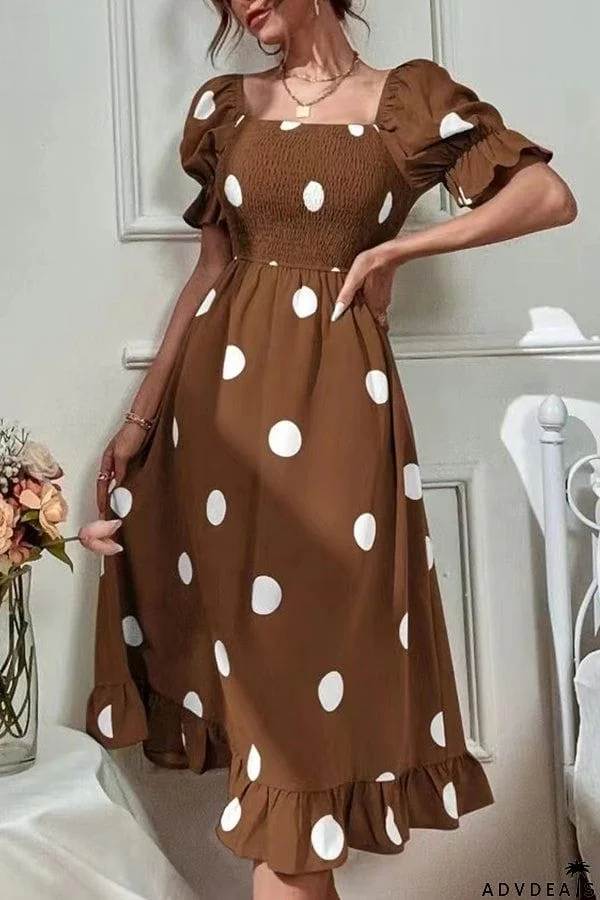 Big polka dot slim-fit sweet ruffled short-sleeved dress