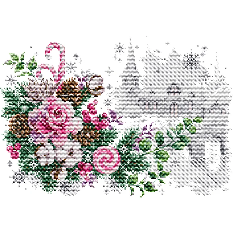 Joy Sunday Christmas Celebration Bouquet 14CT Stamped Cross Stitch 40*29CM