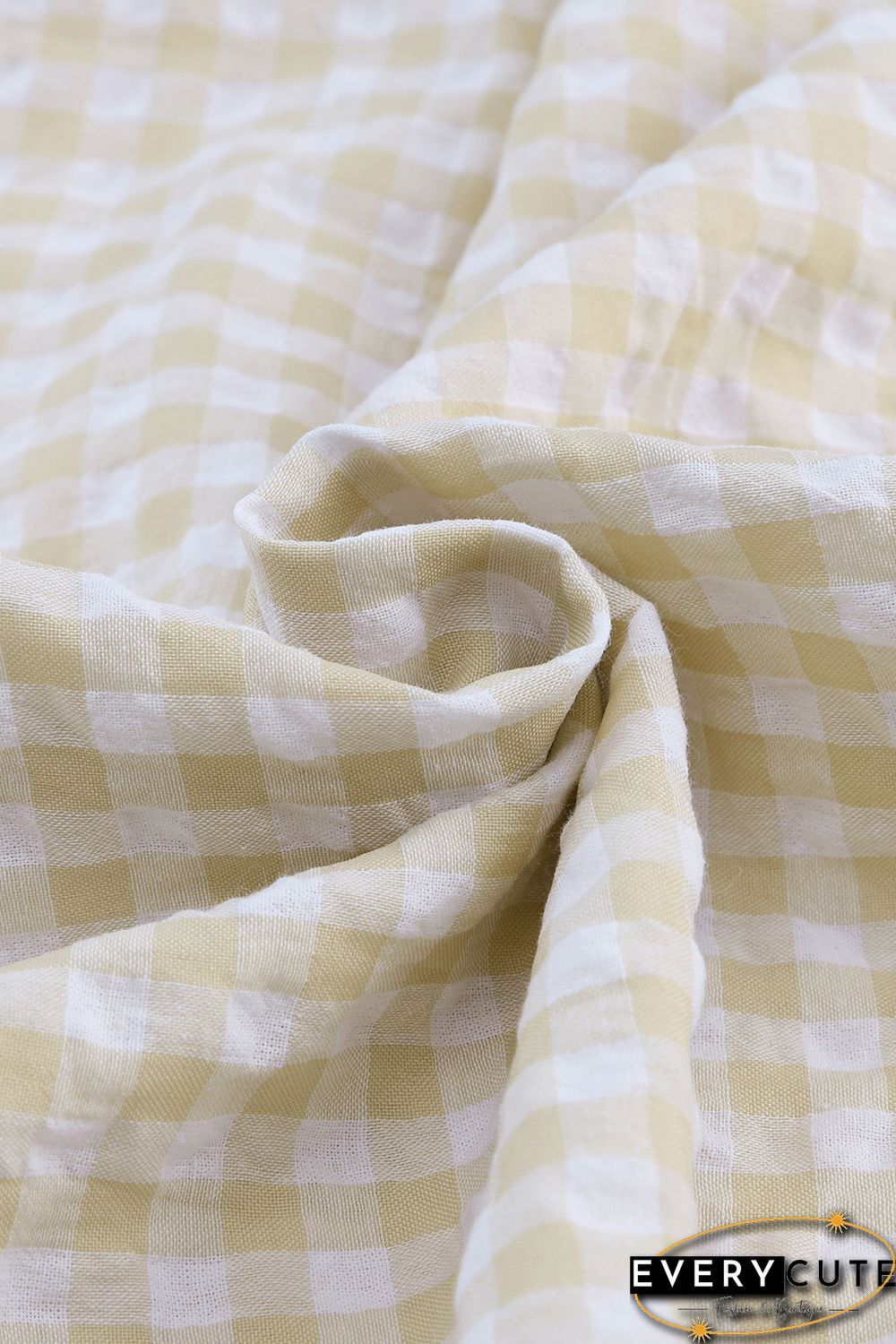 Khaki Plaid Ruffled Sleeve Smocked Maxi Dress