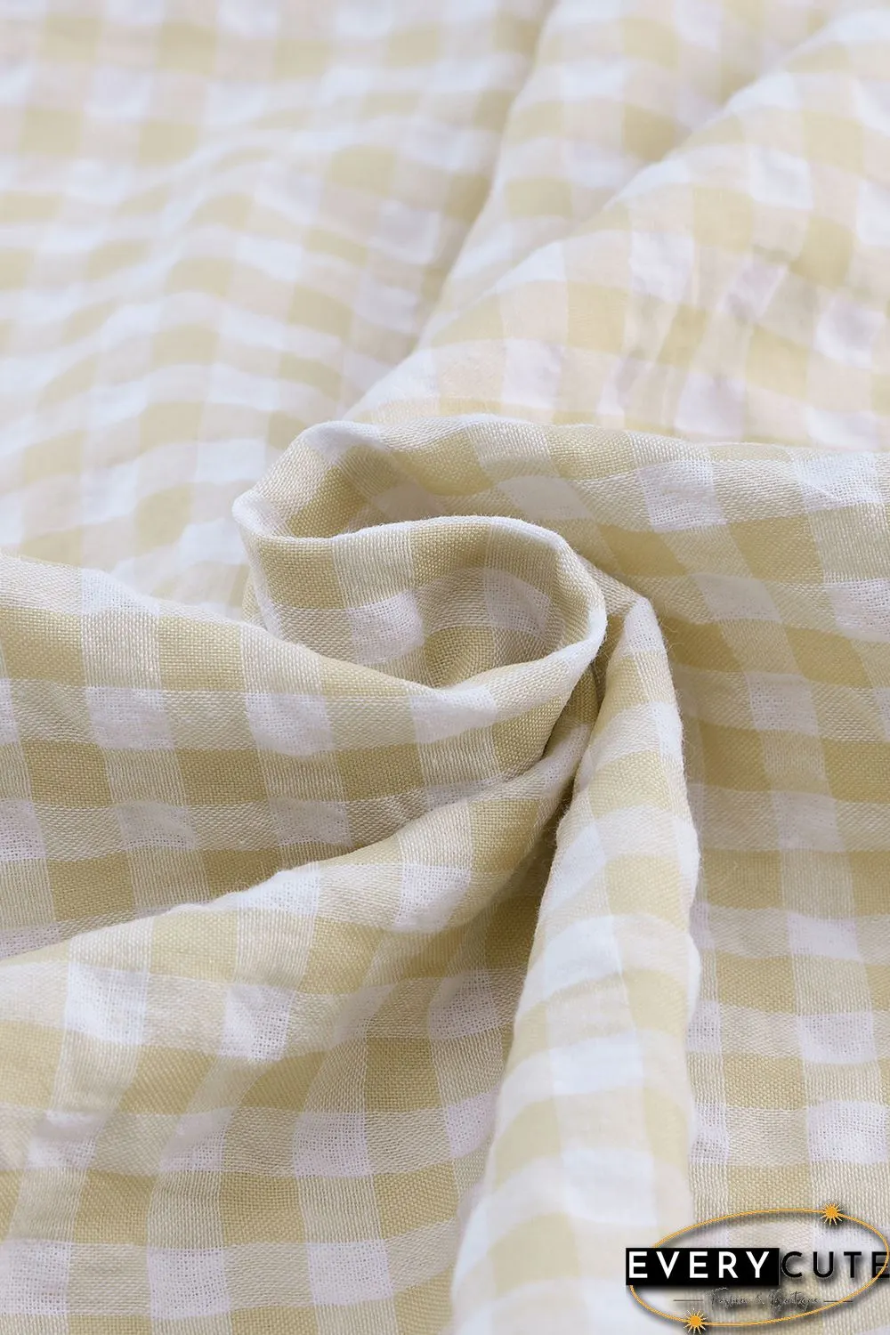 Khaki Plaid Ruffled Sleeve Smocked Maxi Dress