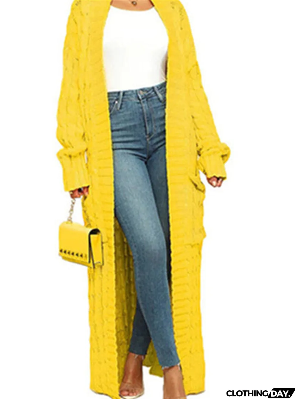 Women's V-neck Stitching Long Sweater Cardigan Jacket Long-length Coat