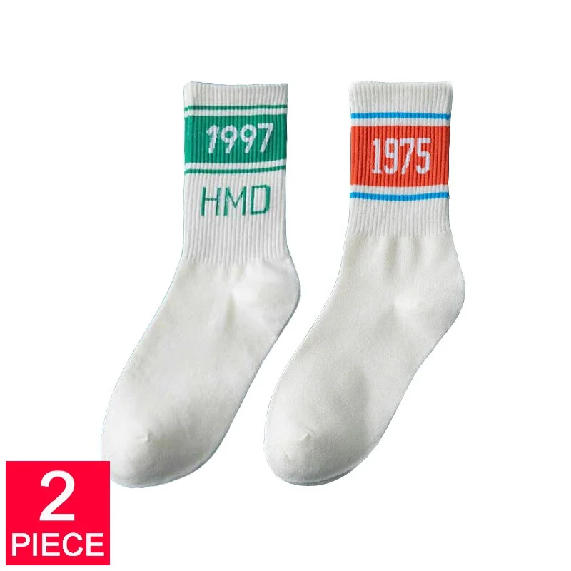 Meet'r 2 Pair/Set Women's Sports Socks Breathable Fashion With Numbers Girls Socks Double Needles Knitting Middle tube Socks