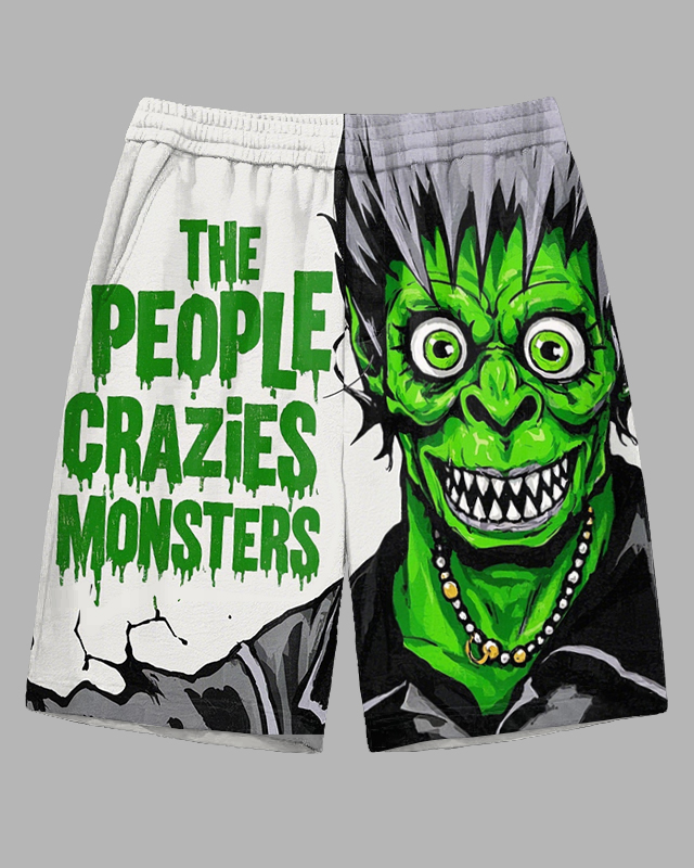 Men's Big & Tall Weird Fashion Ugly Monster Artistic Letter Printed Casual Sporty Shorts
