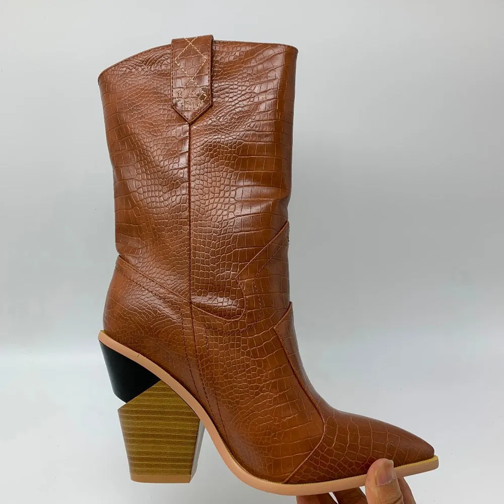 NEMAONE Drop ship Brand women boots pointed toe wedges shoes autumn winter boots short ladies Western mid-calf boots for women
